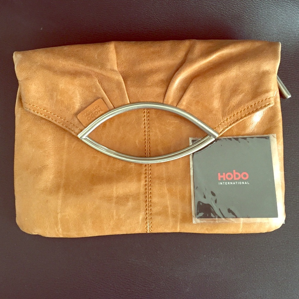 HOBO Tan Leather Clutch with Silver Handle